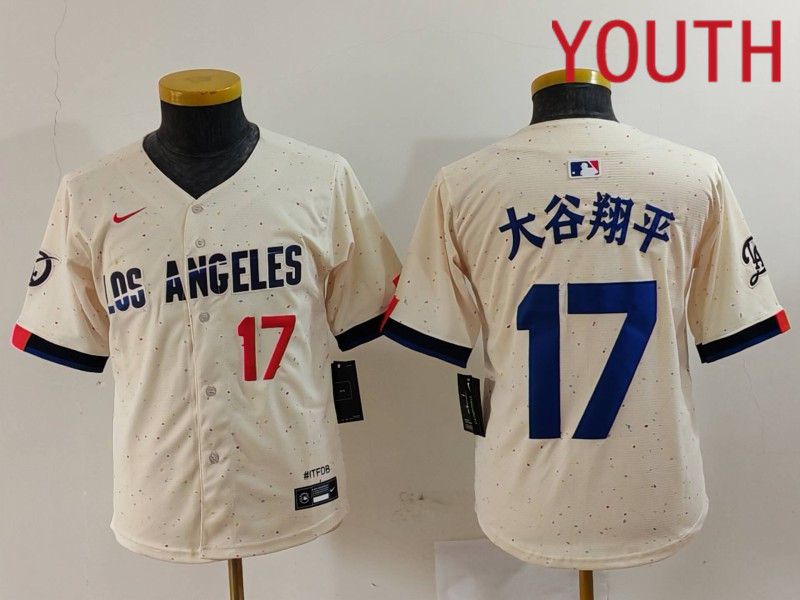 Youth Los Angeles Dodgers 17 Ohtani Cream Fashion Nike Game MLB Jersey style 7012